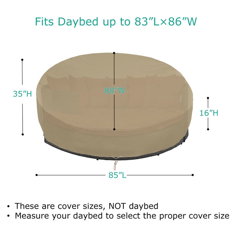 SunPatio Outdoor Daybed Cover 88 Inch, Heavy Duty Waterproof Patio Furniture Sofa Cover with Taped Seam, FadeStop Material, All Weather Protection, Taupe - Image 2